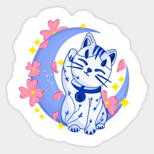 Maneki Neko Moon Sticker